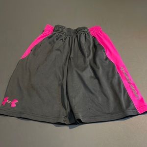 Under Armour Microfiber Shorts, Size YMD, Black/Pink w/ Elastic Waistband